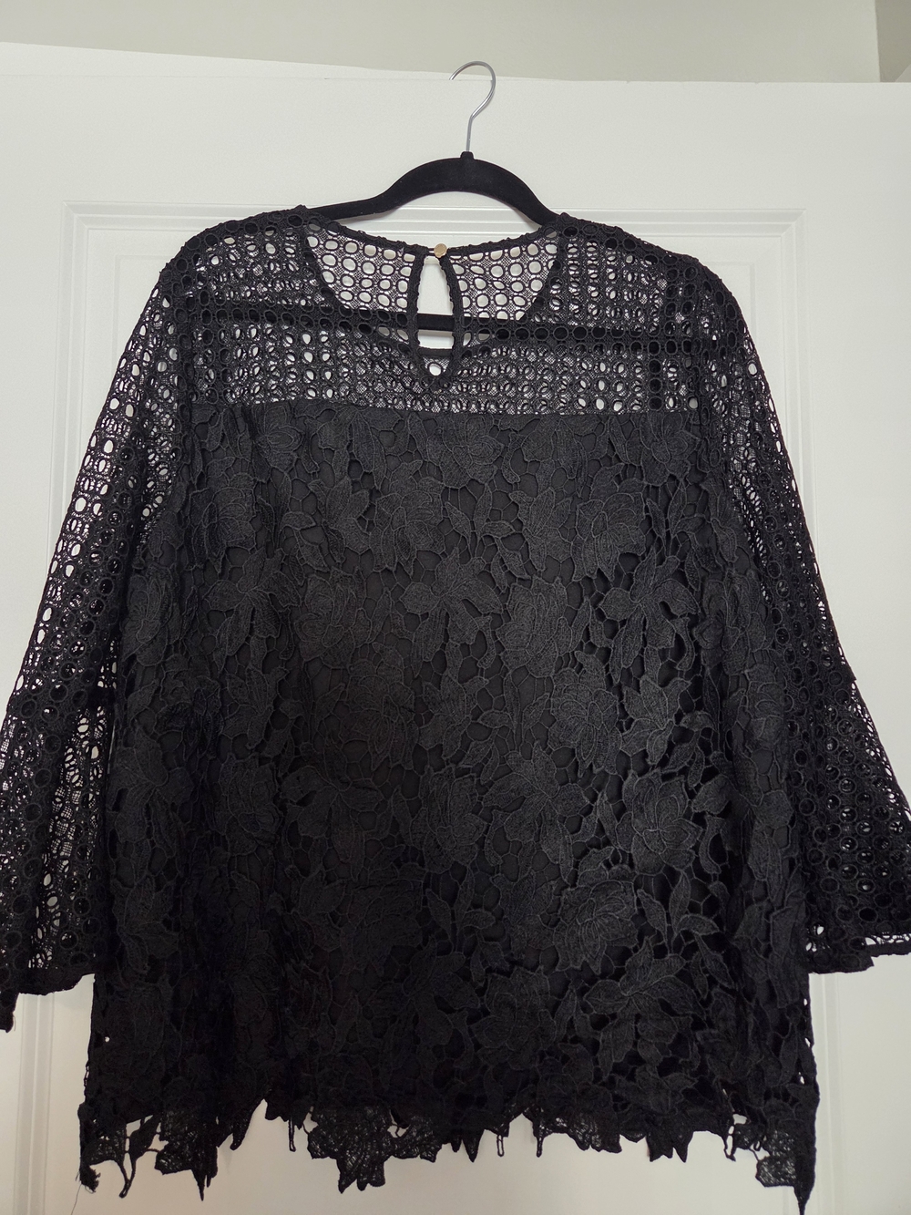 Calvin Klein Black Lace & Crochet Overlay Blouse
